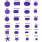 Purple suction pads and plugs in assorted shapes and sizes for dent tapping