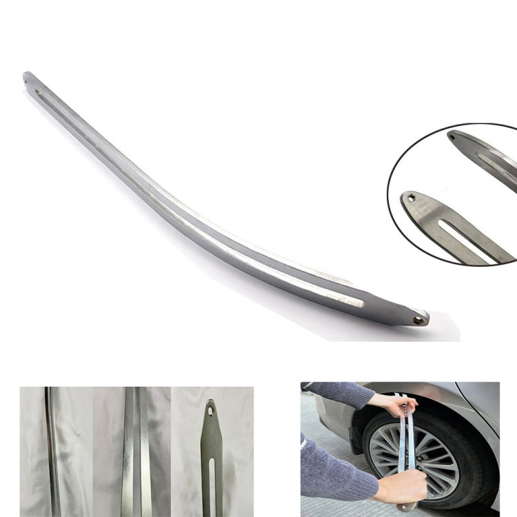 Curved metal fender dent repair lifter bar, silver with two side slots