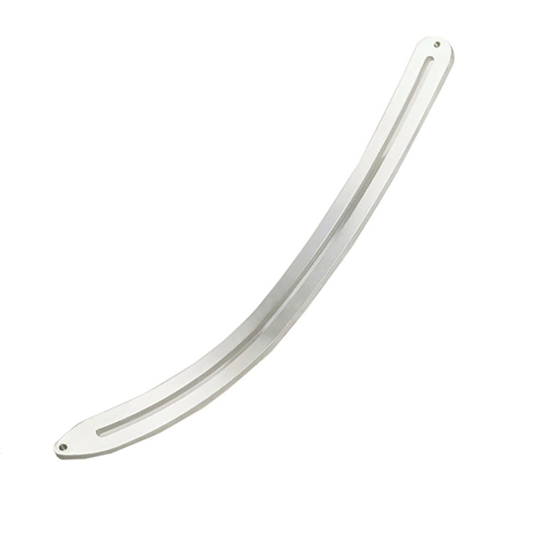 Curved dent repair lifter bar with two oval holes, silver metal tool
