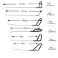 Dent repair hook rods shown with size measurements and thickness guides