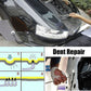 Dent repair hook rods used on a car hood, with step-by-step guidance