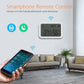 Wall-mounted smart temperature and humidity sensor with LCD displaying indoor readings.