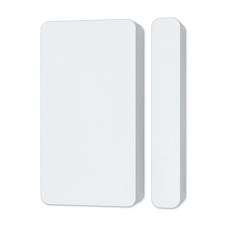 NEO Zigbee door and window sensor, white rectangular sensor with matching magnetic strip.