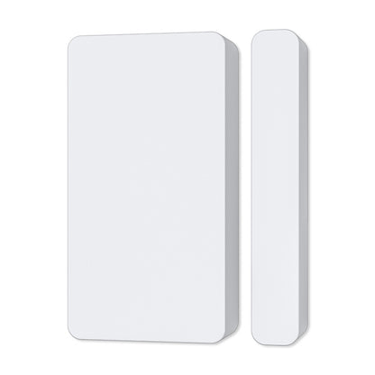 NEO Zigbee door and window sensor, white rectangular sensor with matching magnetic strip.
