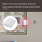 White door/window contact sensor with magnetic strip for smart notifications.