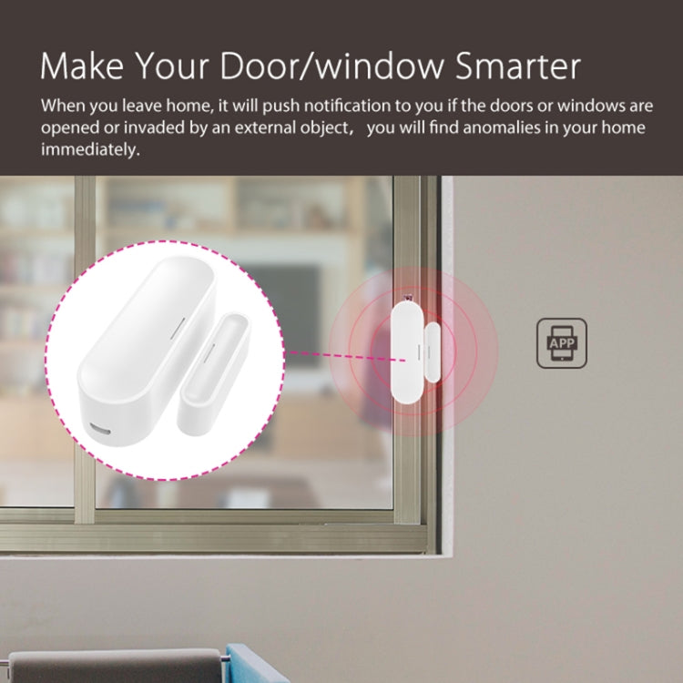 White wireless door/window sensor mounted on window frame