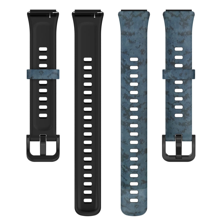 Set of TPU watch bands in black and blue camo, each with perforated strap holes