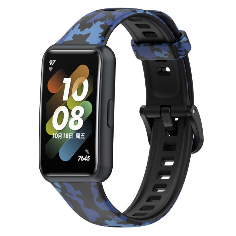 TPU watch band with blue camouflage pattern and perforated strap holes for secure fit