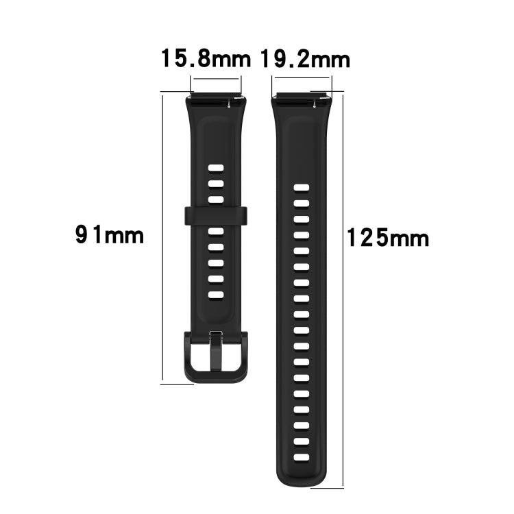 TPU watch band size diagram with perforated holes and adjustable buckle, 91mm and 125mm