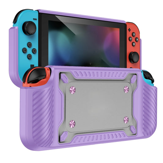 Lilac protective gamepad case with textured grip, raised shockproof frame, cutouts