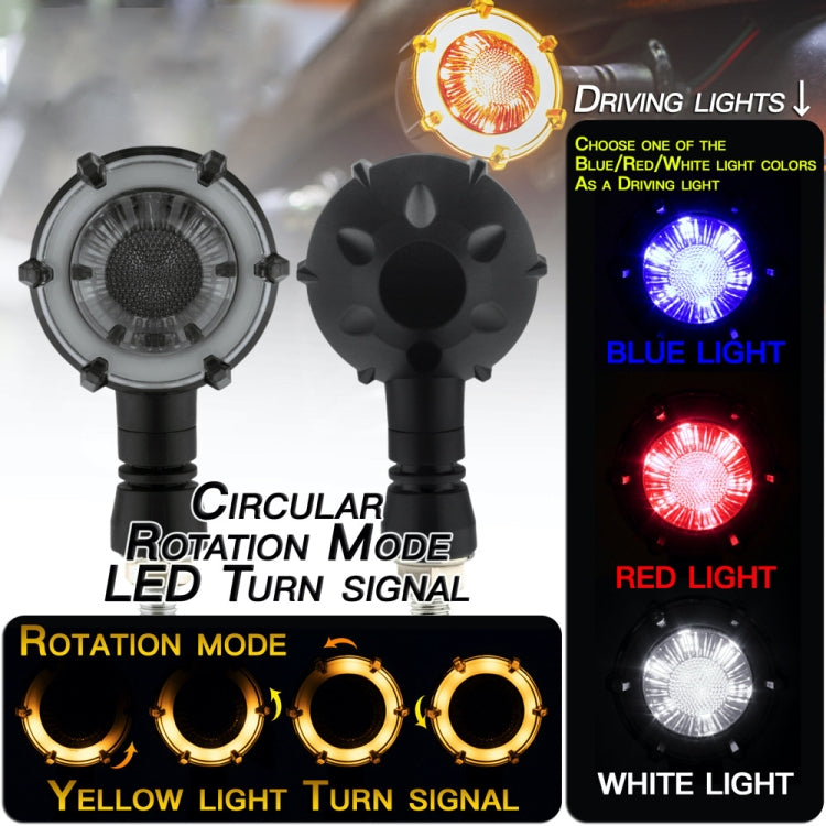 Pair of round LED turn signals with rotation mode for multi-color light output