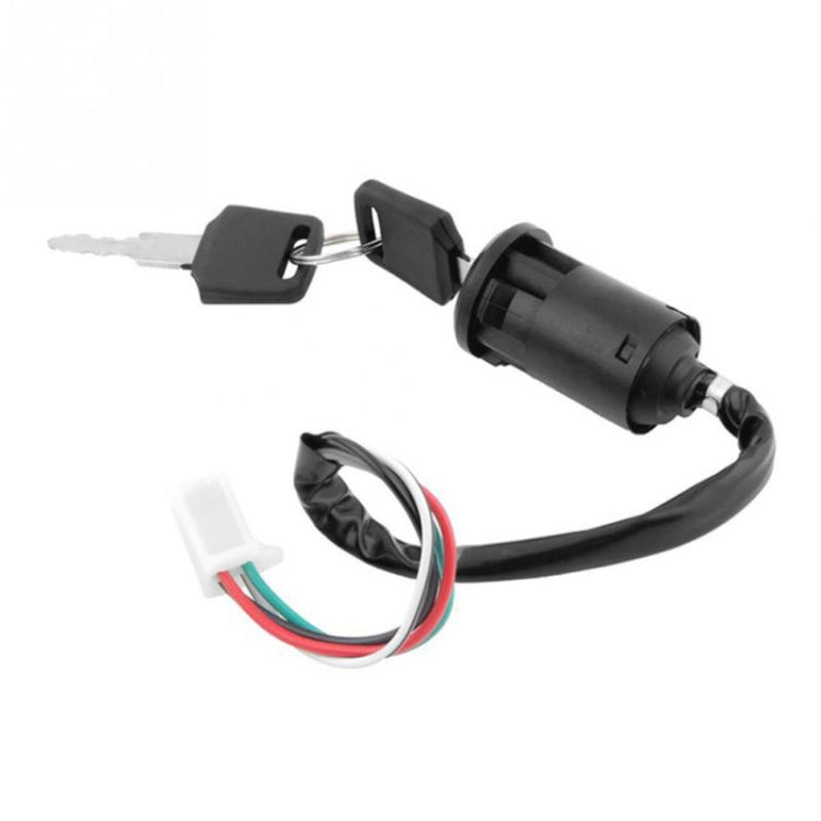 Motorcycle ignition key switch with keys and female plug connector on wiring