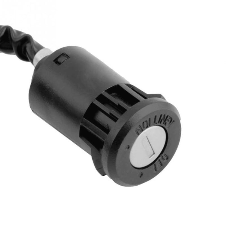 Black motorcycle ignition switch cylinder with key slot and wiring lead