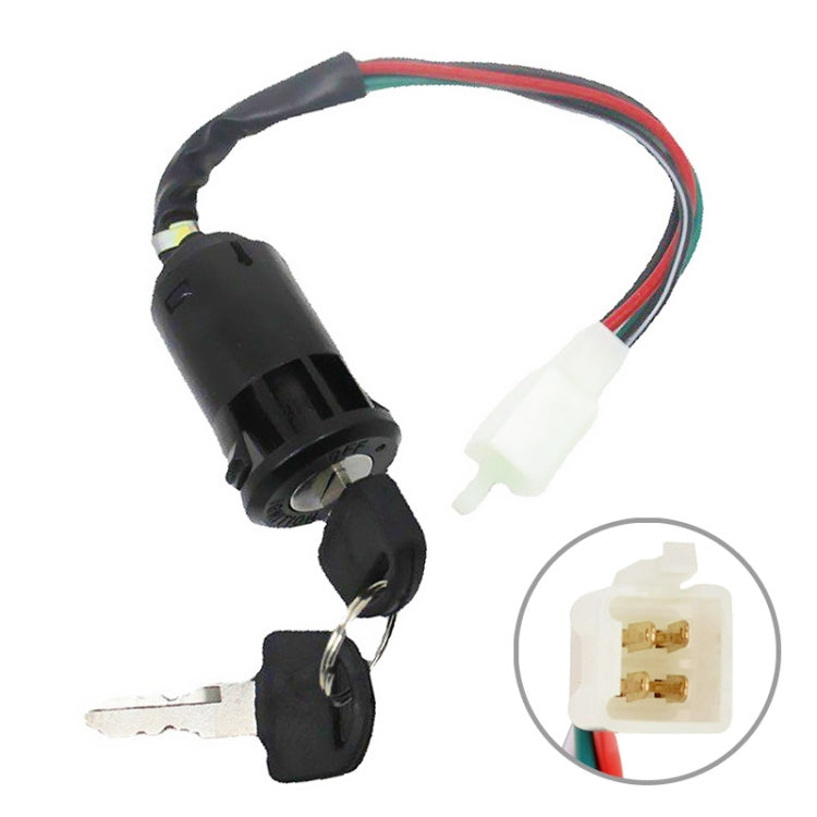 ATV ignition key switch set with two keys, black lock cylinder and multicolor wiring