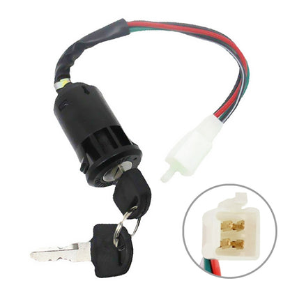 ATV ignition key switch set with two keys, black lock cylinder and multicolor wiring