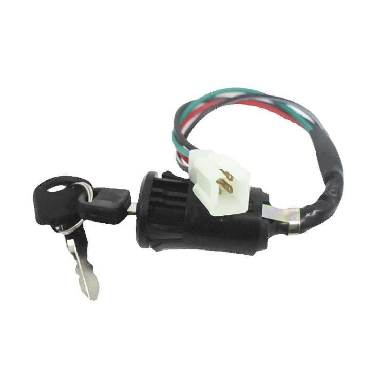 ATV ignition key switch set with black housing, white connector plug, key and wire harness