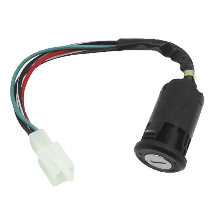 Ignition lock cylinder switch with black round key slot, multicolor wire leads and plug