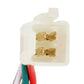 Ignition switch connector with two brass terminals inside white plug, with wire leads