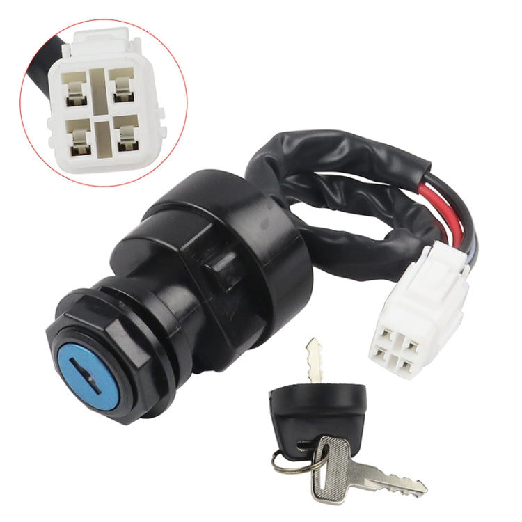 Ignition key switch with keys and wiring harness, black cylinder and blue ring