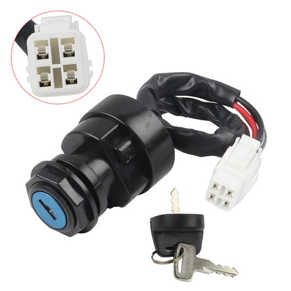 Ignition key switch with keys and wiring harness, black cylinder and blue ring