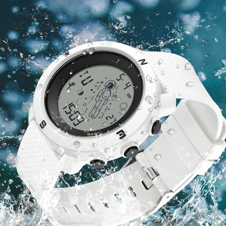 White round waterproof luminous electronic astronaut watch with water droplets and digital display