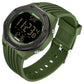 Green digital luminous watch with dark bezel and black LCD, silicone strap