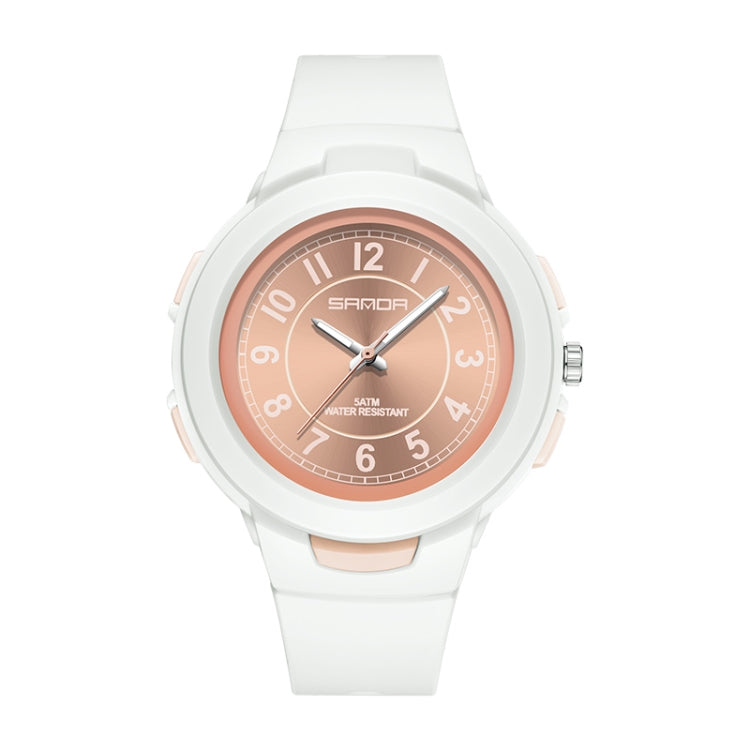 Student sports waterproof electronic watch with white strap and rose-toned dial