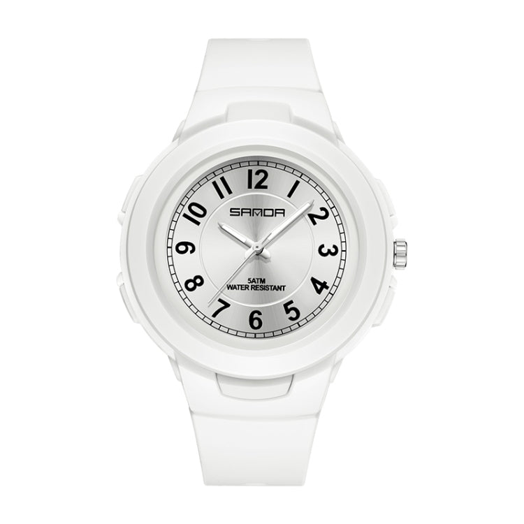 Student sports waterproof electronic watch with white strap and black dial