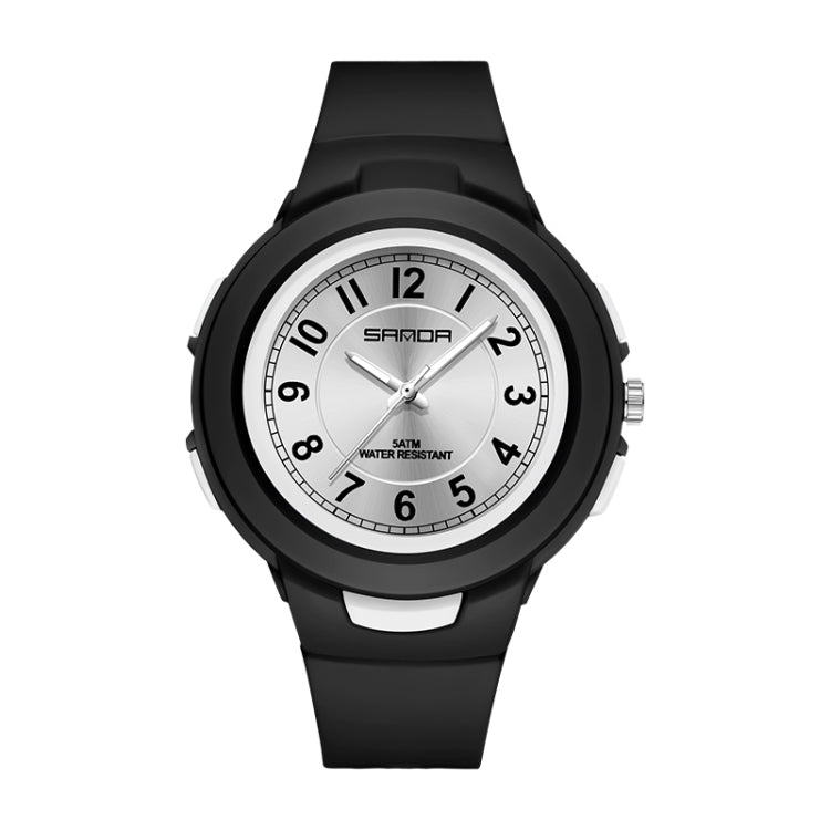Student sports waterproof electronic watch with black strap and light dial