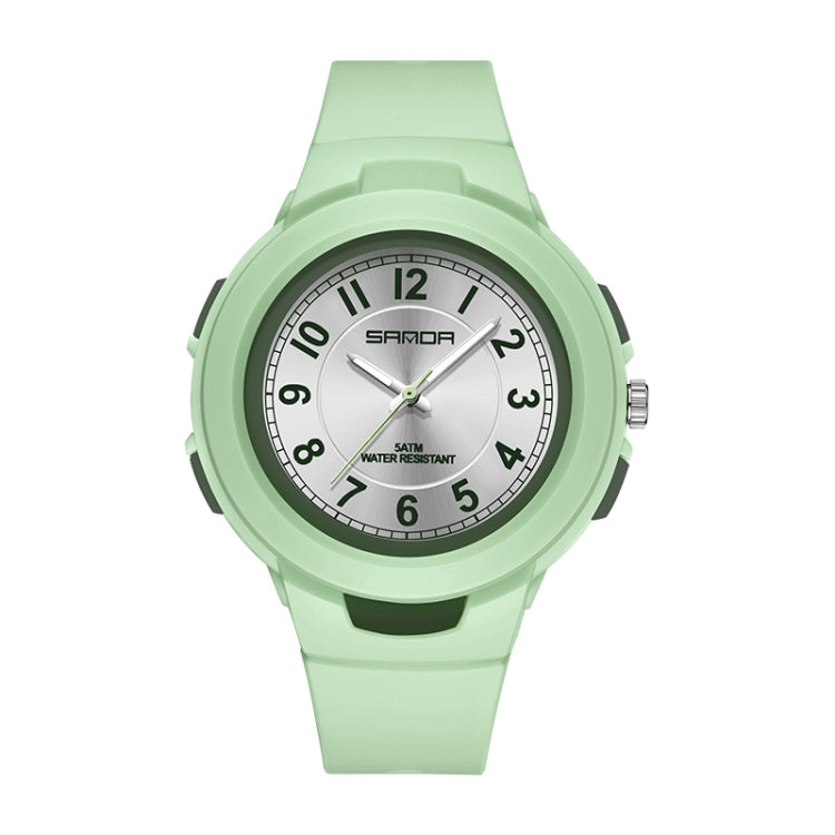 Student sports waterproof electronic watch with mint green strap and green-tinted dial