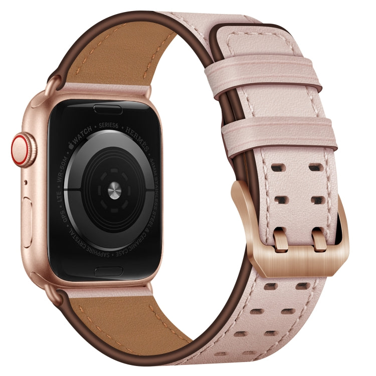 Double Buckles Leather Watch Band For Apple Watch Series, 7 41mm / 6&SE&5&4 40mm / 3&2&1 38mm, 7 45mm / 6&SE&5&4 44mm / 3&2&1 42mm