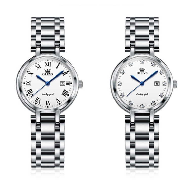 Two-view OLEVS ladies quartz watch with round silver case and steel bracelet