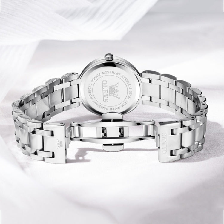 OLEVS ladies quartz watch back view with metal bracelet and case details