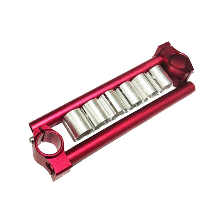Red motorcycle handlebar grip bracket with CNC machined silver insert tubes