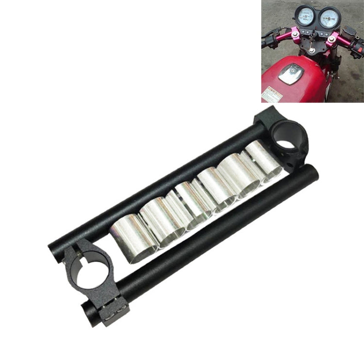 Black CNC motorcycle handlebar grip bracket with machined silver insert tubes