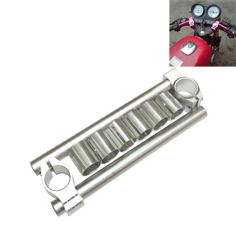 Silver motorcycle handlebar grip bracket with CNC machined silver insert tubes