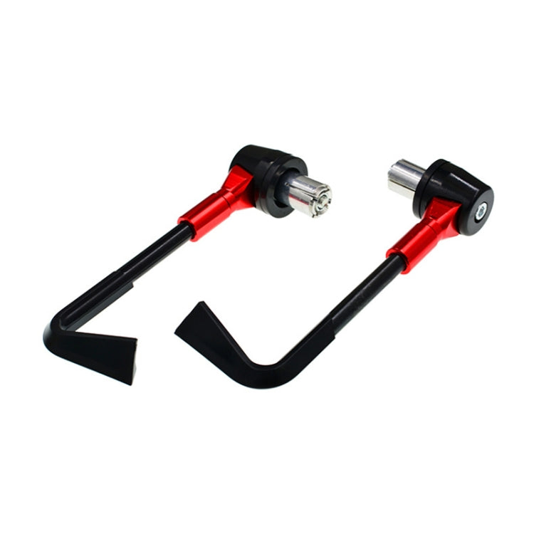 Red and black motorcycle drop guard rods with horn-style CNC end caps, pair