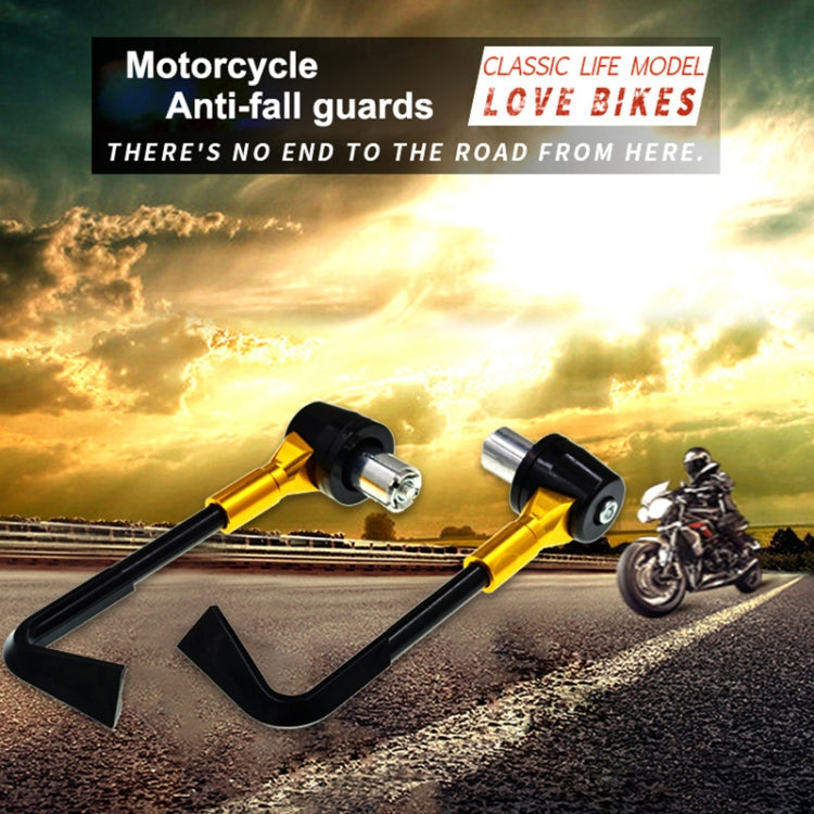 Gold and black motorcycle anti-fall guard rods with U-shaped arms and horn end caps