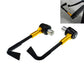 Gold and black motorcycle drop guard rods set with horn-shaped CNC end caps, pair