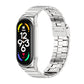 Silver stainless watch band with buckle clasp, rectangular links for fitness tracker