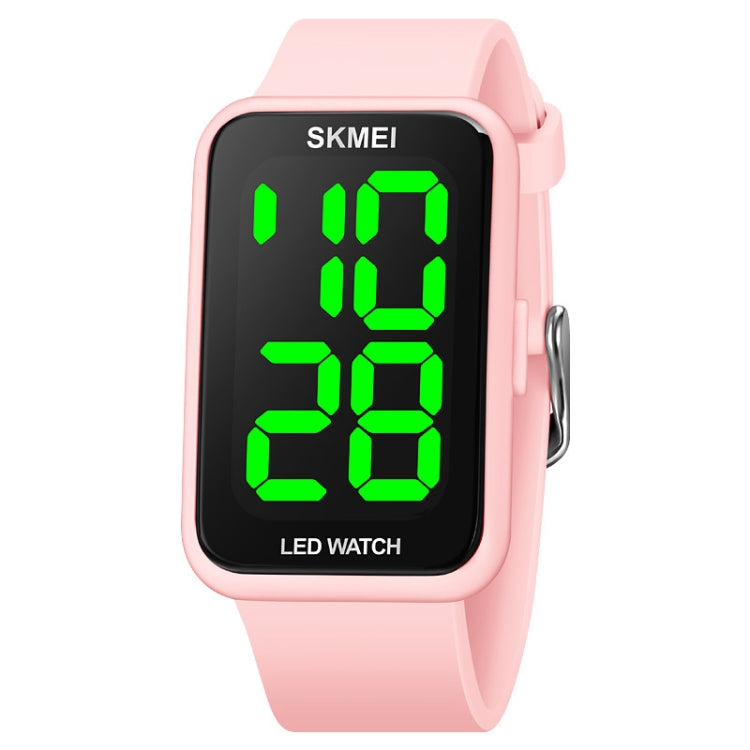 Pink PU strap LED electronic watch with green digital display on square screen