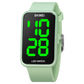 Light green PU strap LED electronic watch with green digital time on square screen