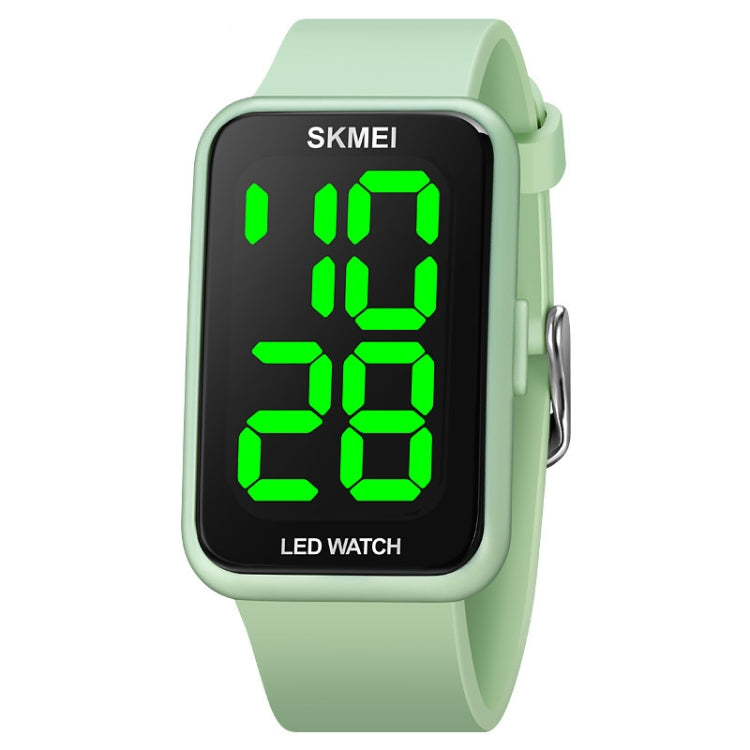 Light green PU strap LED electronic watch with green digital time on square screen