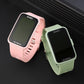 Two PU strap LED electronic watches in pink and light green with dark square displays
