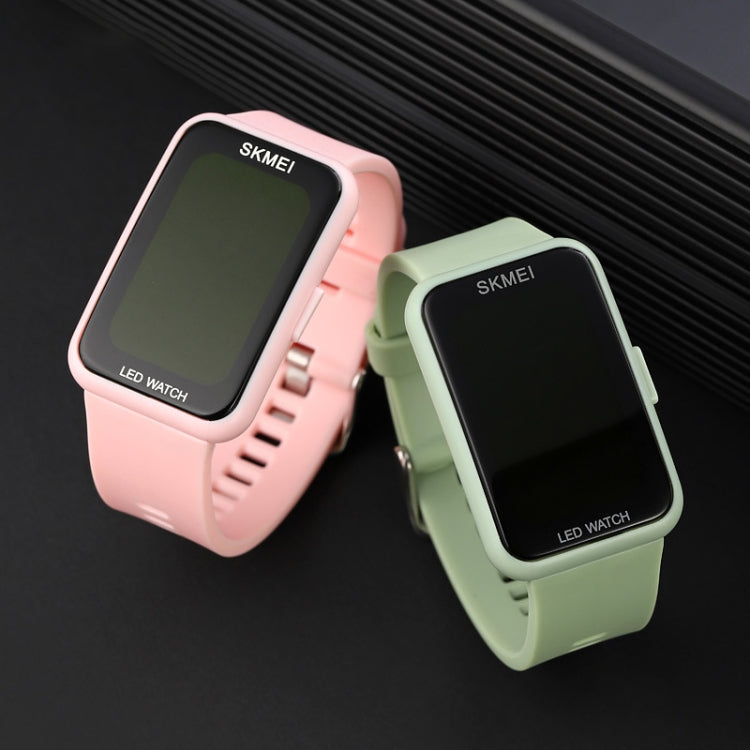 Two PU strap LED electronic watches in pink and light green with dark square displays