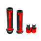 Motorcycle grip cover set with red and black textured handles plus matching end caps