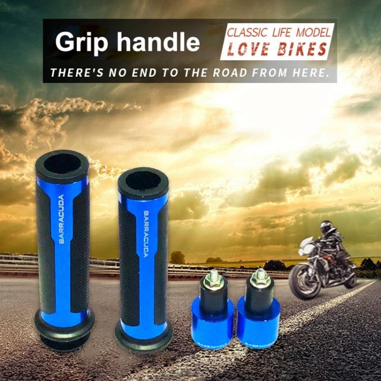 Motorcycle grip cover set with blue sleeves and textured grip center, includes end caps