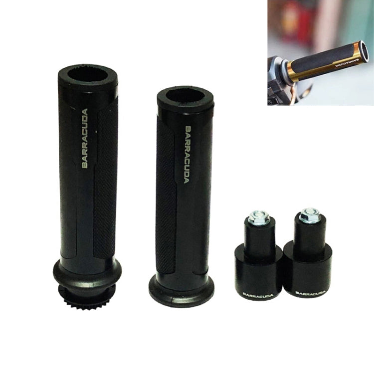 Motorcycle grip cover set with black aluminum sleeves and textured black grip center