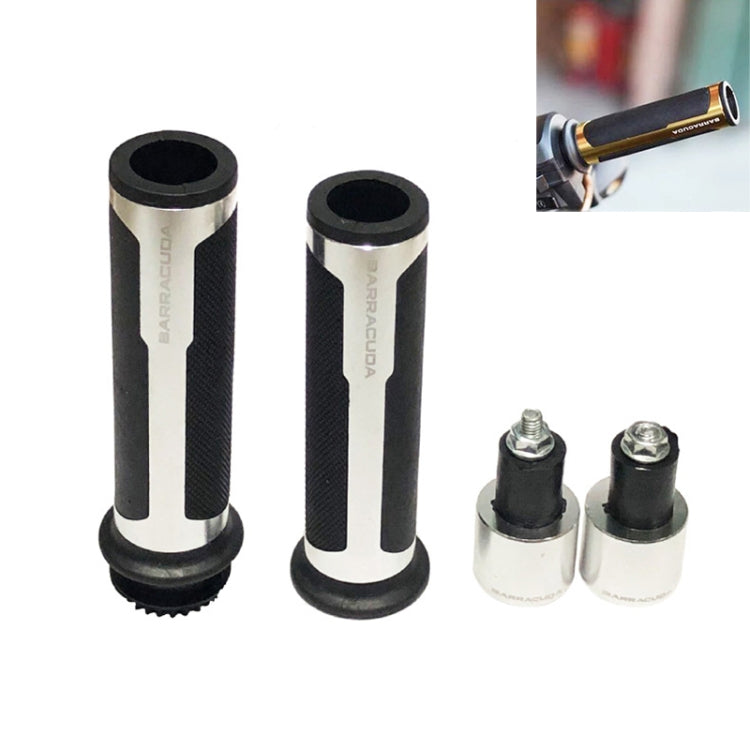 Motorcycle handlebar grip cover set, black and silver with textured grip and end caps