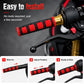 Red textured grip cover set with animal icon pads and red end caps on handlebar